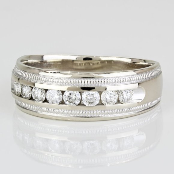 14k White Gold Milgrain Diamond Wedding Band Ring by Tessler + Weiss - Picture 4 of 9